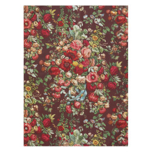 Dunkles Burgunderrot Viktorianisches Rosen-Blumenb Tischdecke