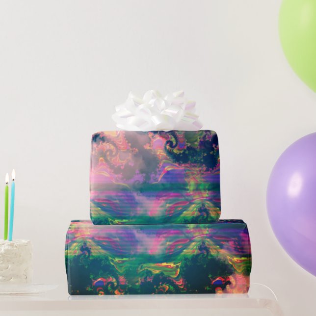Dunkles Cloudy Rainbow Wrapping Paper Geschenkpapier (Partygeschenke)