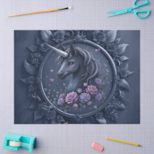 Dunkles Einhornportrait in einem runden Rahmen Seidenpapier