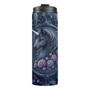 Dunkles Einhornportrait in einem runden Rahmen Thermosbecher