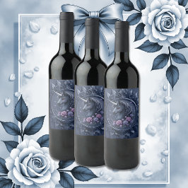 Dunkles Einhornportrait in einem runden Rahmen Weinetikett