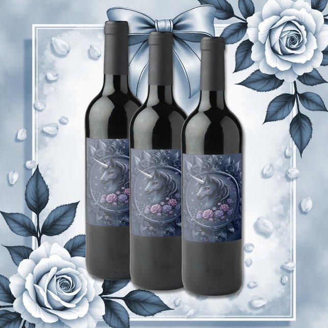 Dunkles Einhornportrait in einem runden Rahmen Weinetikett (Von Creator hochgeladen)