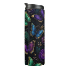 Dunkles elegantes Schmetterlingsmuster Thermosbecher