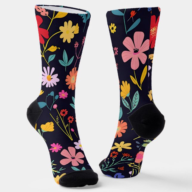 Dunkles farbenfrohes Ditsy-Blumenmuster im Boho-St Socken (Gewinkelt)