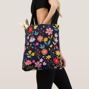 Dunkles farbenfrohes Ditsy-Blumenmuster im Boho-St Tasche
