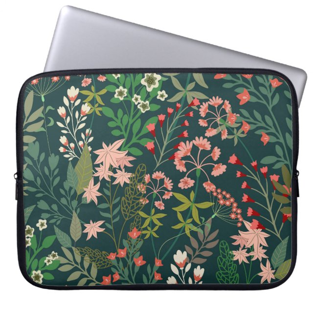 Dunkles florales botanisches nahtloses Muster Laptopschutzhülle (Vorderseite)