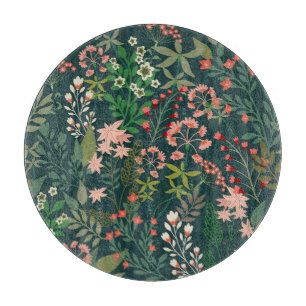 Dunkles florales botanisches nahtloses Muster Schneidebrett
