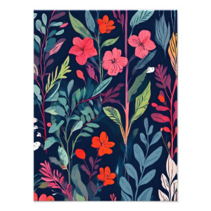 Dunkles florales doodled Muster Fotodruck