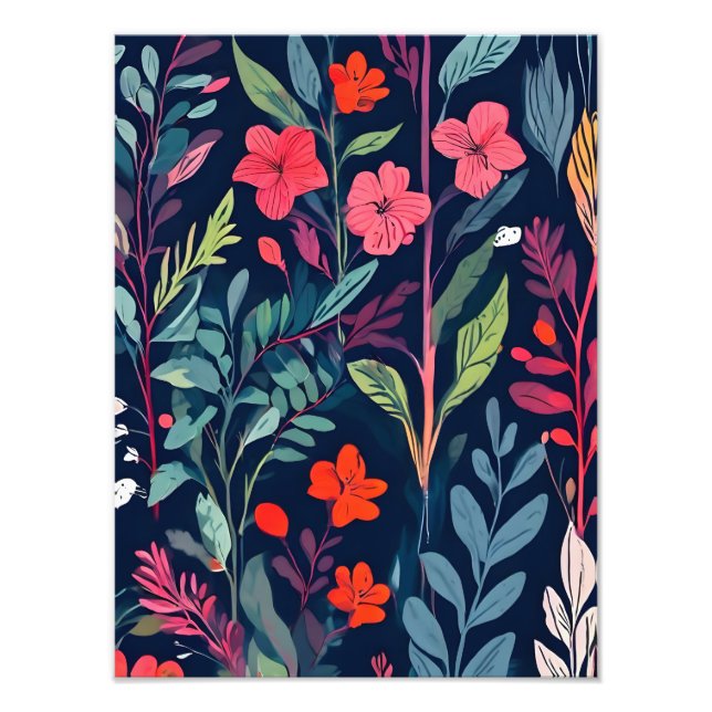 Dunkles florales doodled Muster Fotodruck (Vorne)