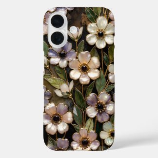 Dunkles florales Glasmalerei-Handyhülle Elegant iPhone 16 Hülle