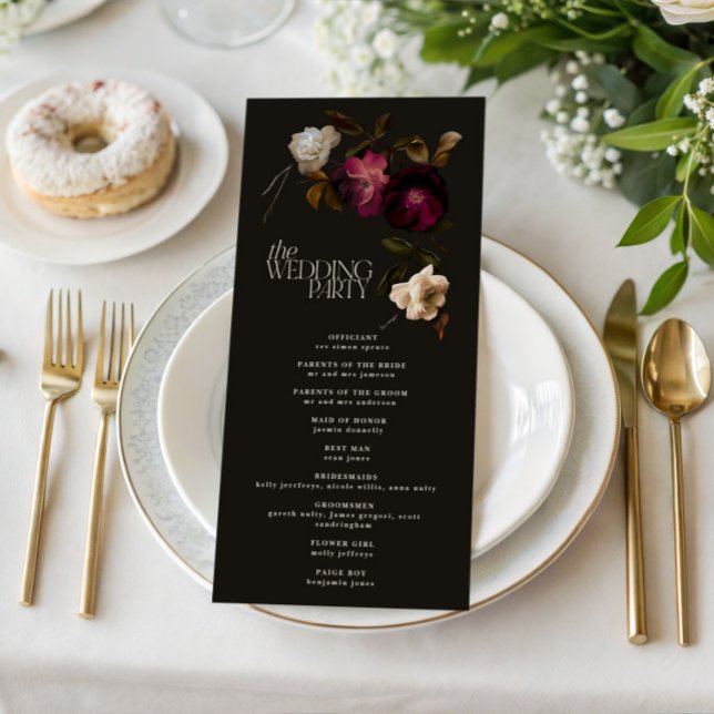 Dunkles florales Hochzeitsprogramm Elegantes Burgu (Von Creator hochgeladen)