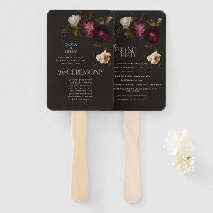 Dunkles florales Hochzeitsprogramm Elegantes Burgu Fächer