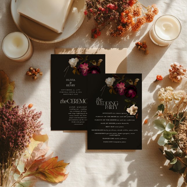 Dunkles florales Hochzeitsprogramm Elegantes Burgu Programm (Von Creator hochgeladen)