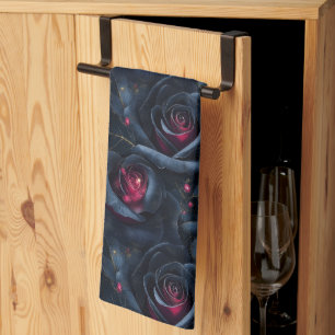 Dunkles florales Nahtloses Muster - Schwarze Rose  Geschirrtuch