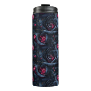 Dunkles florales Nahtloses Muster - Schwarze Rose Thermosbecher