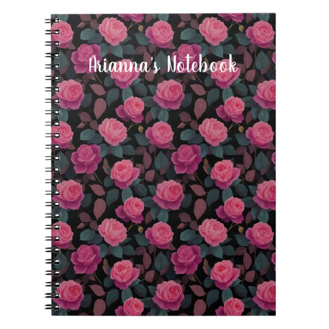 Dunkles Florales Rosa-Rosen-Muster Custom Notizblock (Vorderseite)