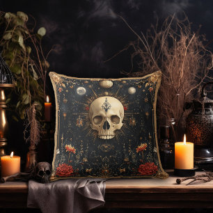 Dunkles florales und Totenkopf-Design Kissen