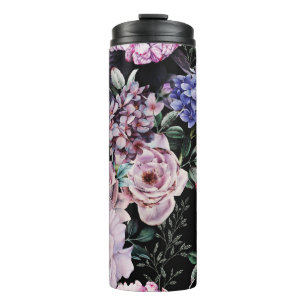 Dunkles florales Wasserfarbe-Nahtlos-Design Thermosbecher