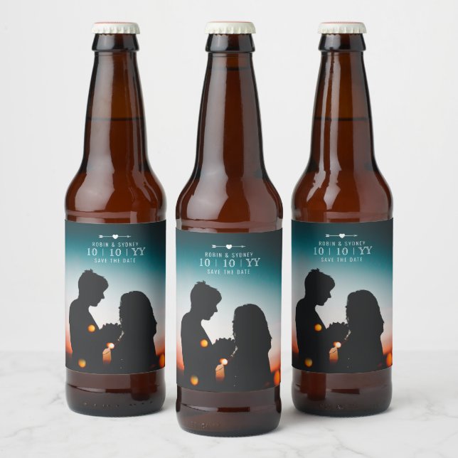 Dunkles Foto | SAVE THE DATE | Bier-Etikett | Top Bierflaschenetikett (Flaschen)