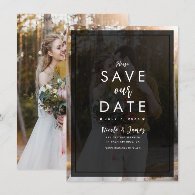 Dunkles Foto Tint Overlay Save the Date modern Einladung (Vorne/Hinten)