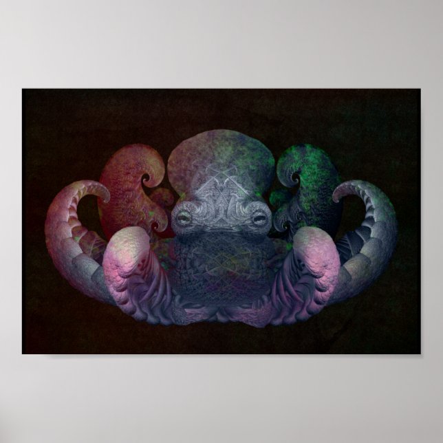 Dunkles Fraktal Curly Octopus Composite Art Poster (Vorne)