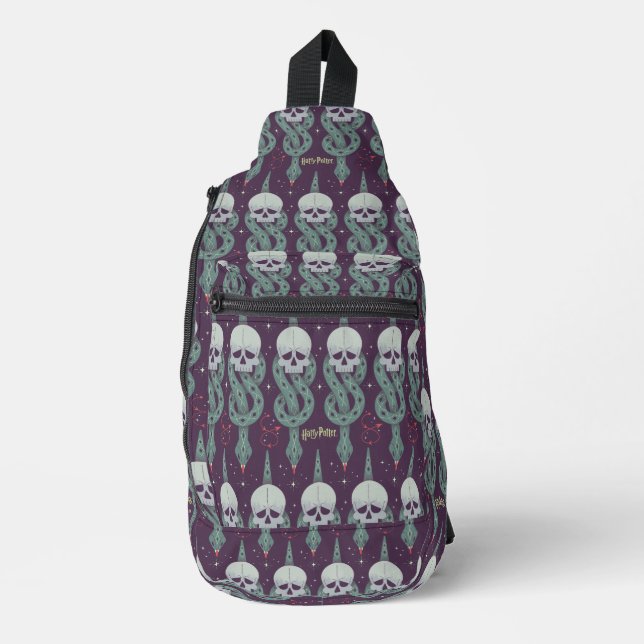 Dunkles geometrisches Zeichenmuster Crossbody Bag (Vorderseite)