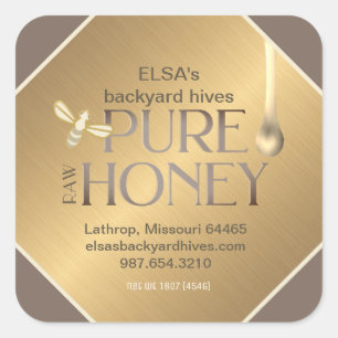 Dunkles Gold Honey Label Perlized Honig Tropfen un Quadratischer Aufkleber