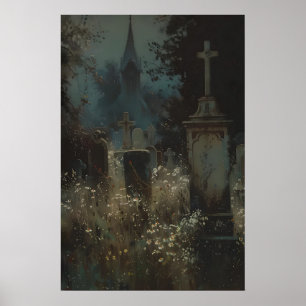 Dunkles Gothic-Friedhofs-Kunstposter, Dunkle Botan Poster