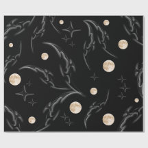 Dunkles Gothic-Mond- und Stern-Verpackungspapier 