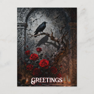 Dunkles Gothic-Raben-und-Rosen-Wandbild Geburtstag Postkarte