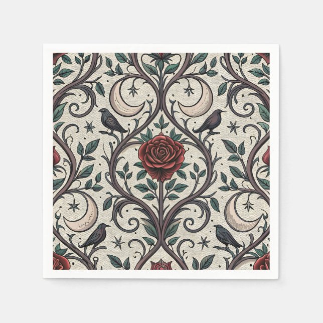 Dunkles Gothic-Rosen-Muster (1) Serviette (Vorderseite)