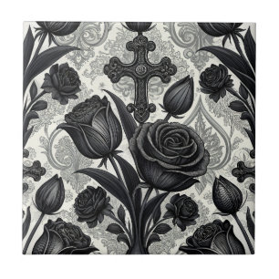 Dunkles Gothic-Rosen-Muster (2) Fliese