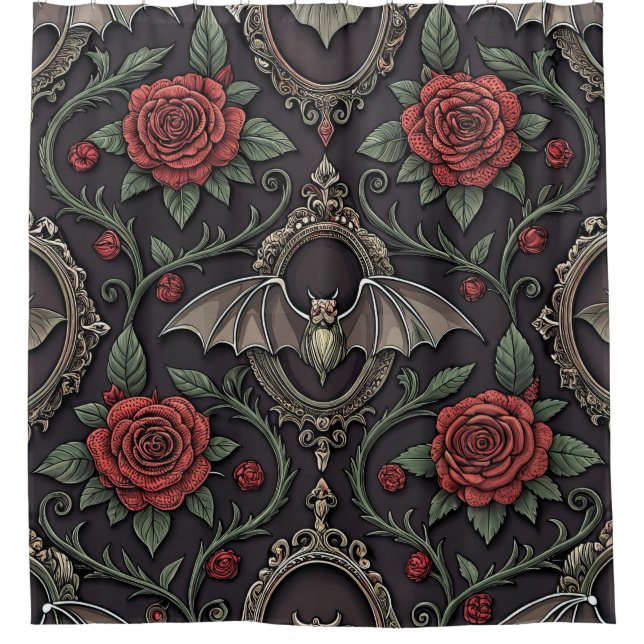 Dunkles Gothic-Rosen-Muster (4) Duschvorhang (Vorderseite)