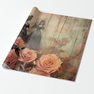 Dunkles Gothic-Victorian-Rosenporträt Geschenkpapier
