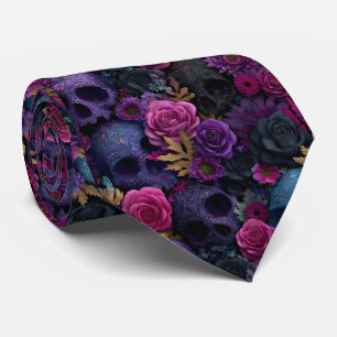 Dunkles gotisches florales Totenkopf-Nahtlosmuster Krawatte