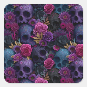 Dunkles gotisches florales Totenkopf-Nahtlosmuster Quadratischer Aufkleber