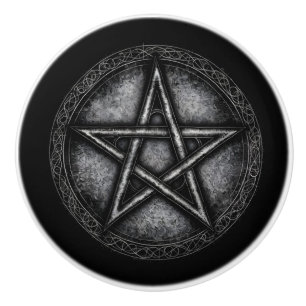 Dunkles, graviertes Metall-Look-Pentagramm Keramikknauf