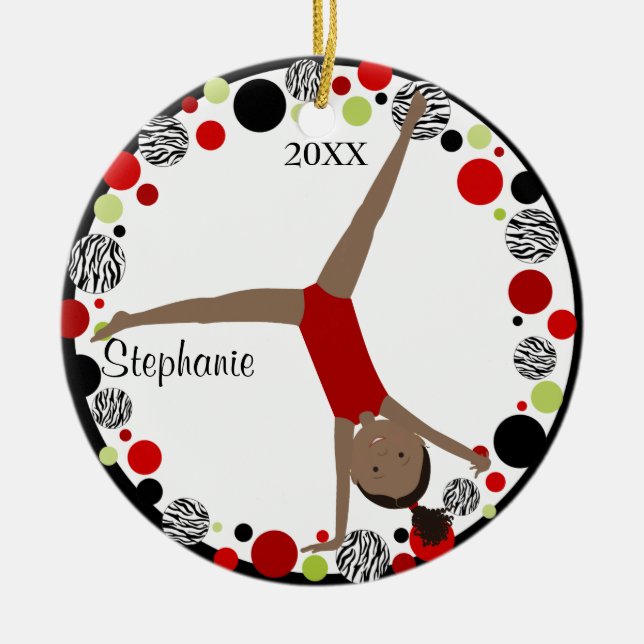 Dunkles Haargymnast-rotes, schwarzes u. grünes Keramik Ornament (Vorne)