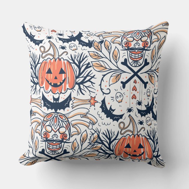 Dunkles Halloween Schädelpumpenmuster Kissen (Vorderseite)