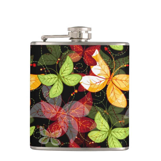 Dunkles Herbstmuster Flachmann (Vorderseite)