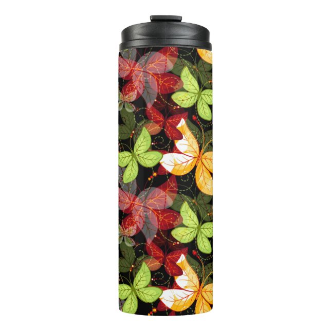 Dunkles Herbstmuster Thermosbecher (Vorderseite)
