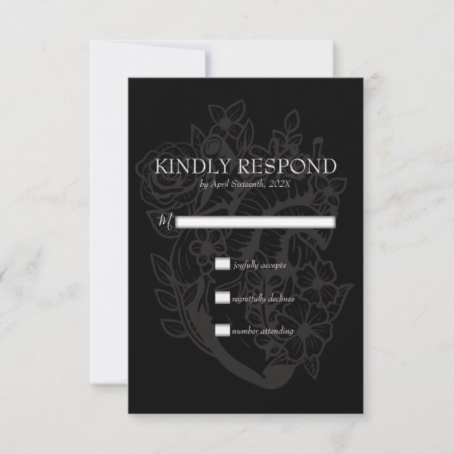 Dunkles Herz Gothic Black Modern Wedding Handfasts RSVP Karte (Vorderseite)