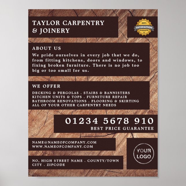 Dunkles Holz, Tischlerei, Tischlerwerbung Poster (Vorne)