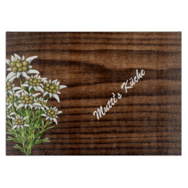 Dunkles Holz und Edelweiß Schneidebrett