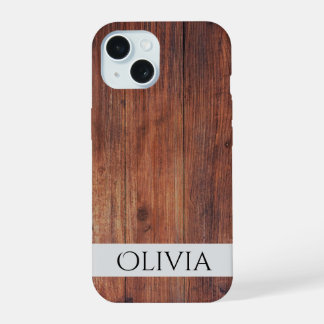 dunkles Holz und modernes Personalisiertes  iPhone 15 Hülle