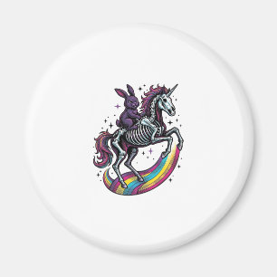 Dunkles Kaninchen, das auf einem Skelett-Einhorn r Magnet