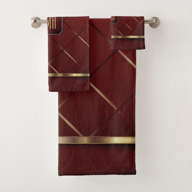 Dunkles kastanienbraunes und geometrisches Muster Badhandtuch Set (Insitu)