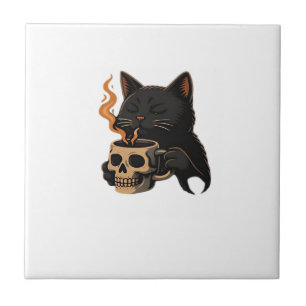 Dunkles Katze Kaffee Mit Totenkopf Tasse Oversized Fliese