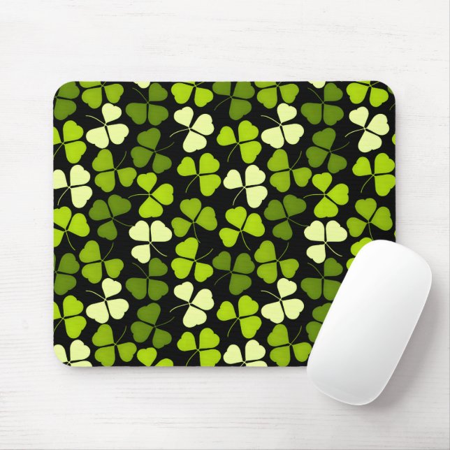 Dunkles Kleeblatt Muster grün und schwarz Mousepad (Mit Mouse)