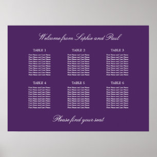 Dunkles Lila 6-Tisch-Hochzeitsdiagramm-Poster Poster
